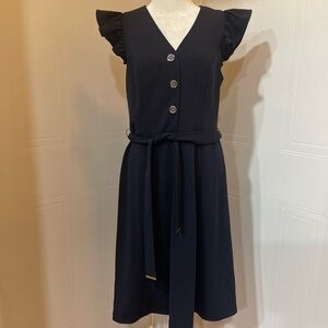 Tommy Hilfiger Navy Midi Dress with Ruffle Sleeves